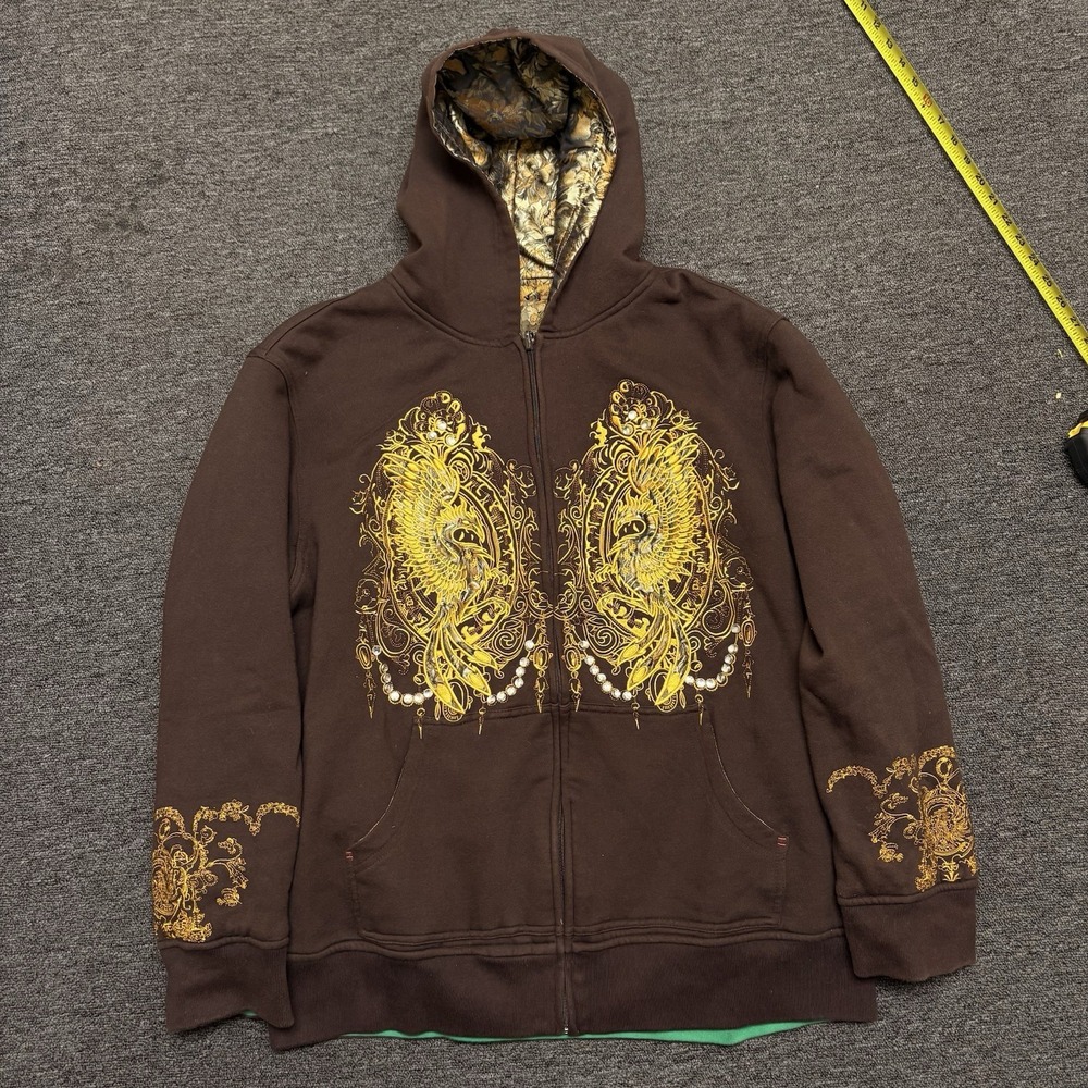 Ruthless Art Hoodie Jacket Mens Size 2XL Art Print Zip Up Embroidered Phoenix